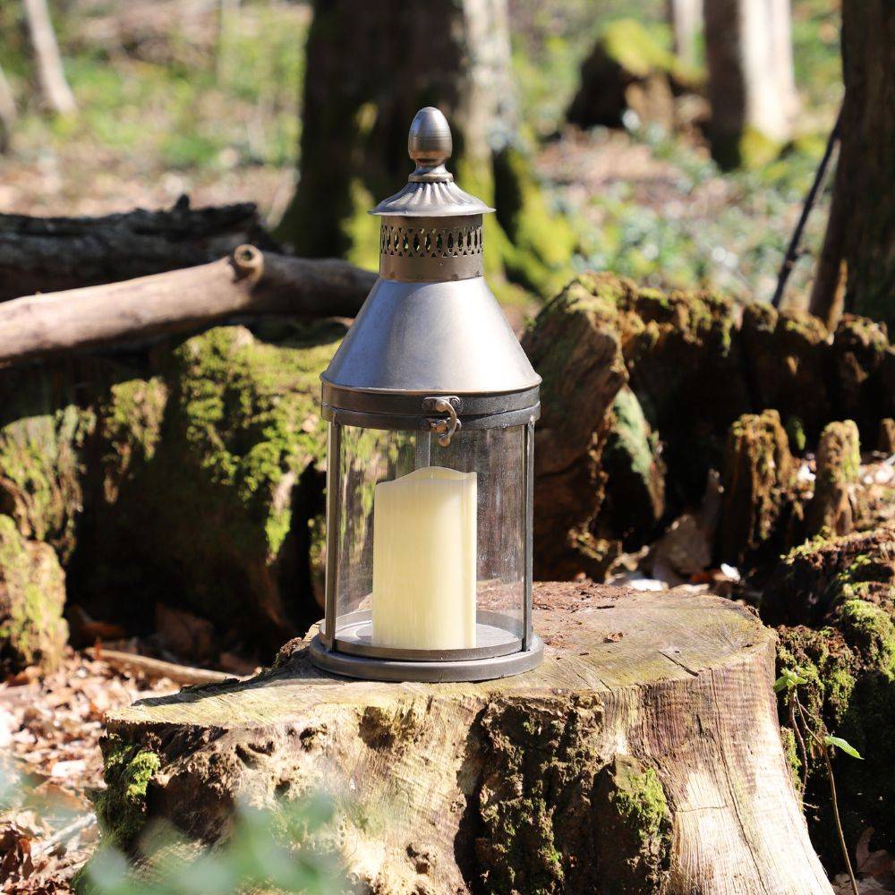 Lanterne extérieur jardin à poser bougie industriel métal gris 40cm Chemin de campagne - Imagen 3