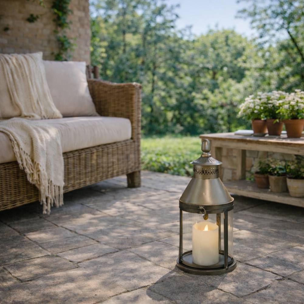 Lanterne extérieur jardin à poser bougie industriel métal gris 40cm Chemin de campagne - Imagen 2