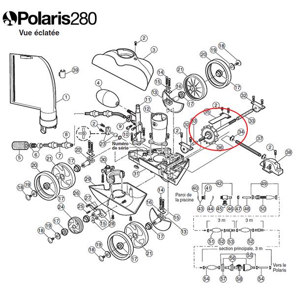 Poulie d'entraînement et arbre moteur pour polaris 180/280 C86 Polaris - Image 2