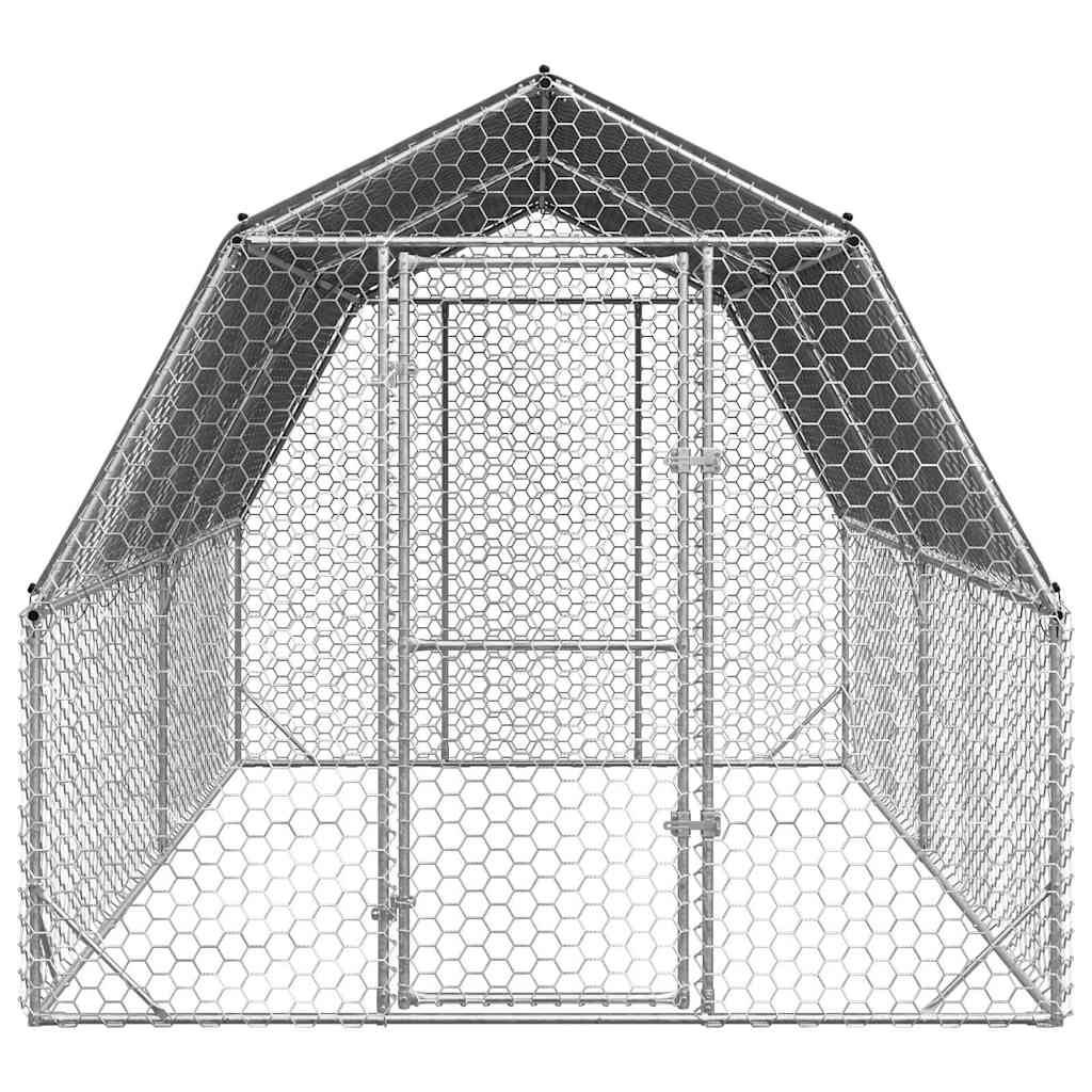 Enclos poulailler 10 m² acier galvanisé avec toit de protection pour jardin Argent – ComfortXL Outdoor Living - Image 3