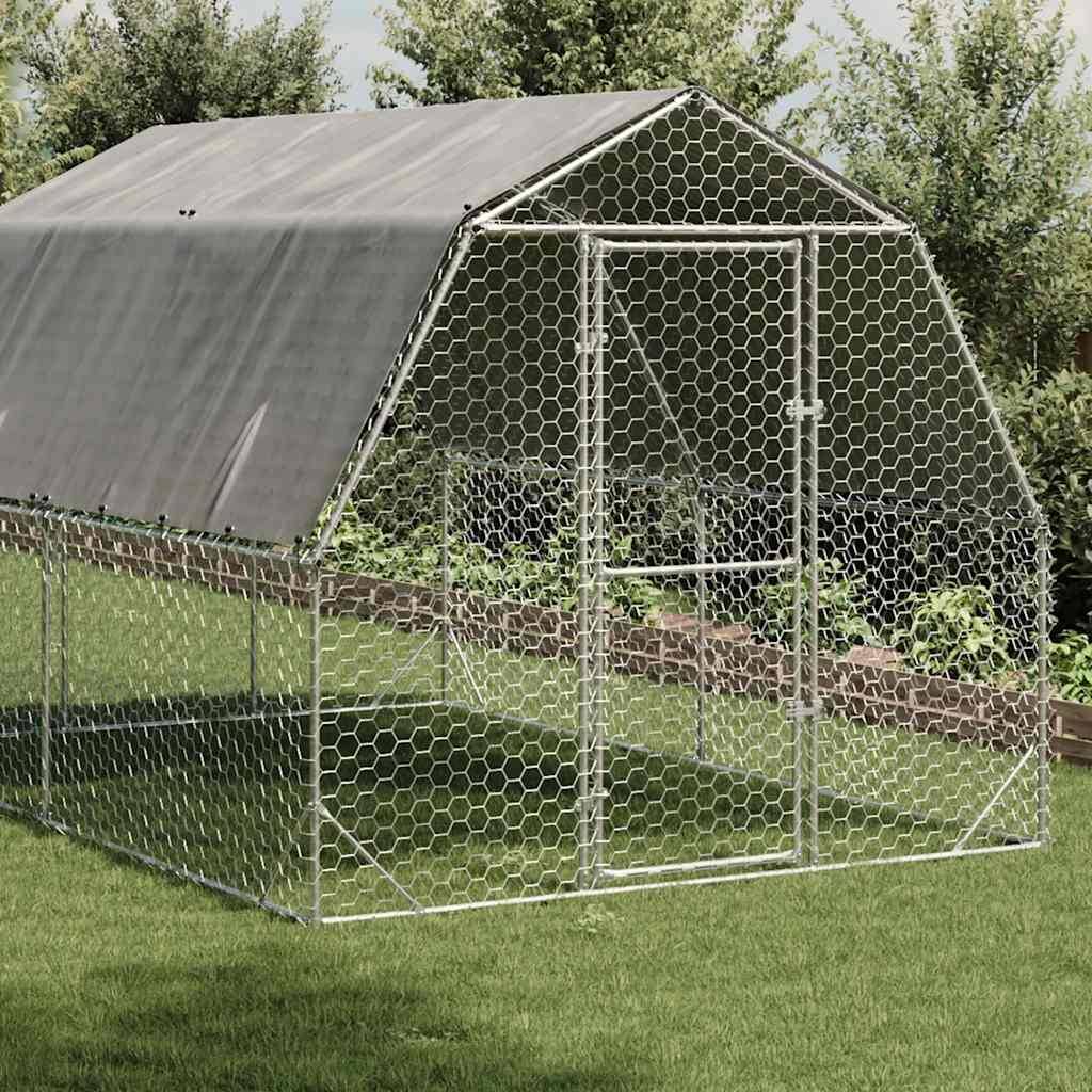Enclos poulailler 10 m² acier galvanisé avec toit de protection pour jardin Argent – ComfortXL Outdoor Living - Image 2
