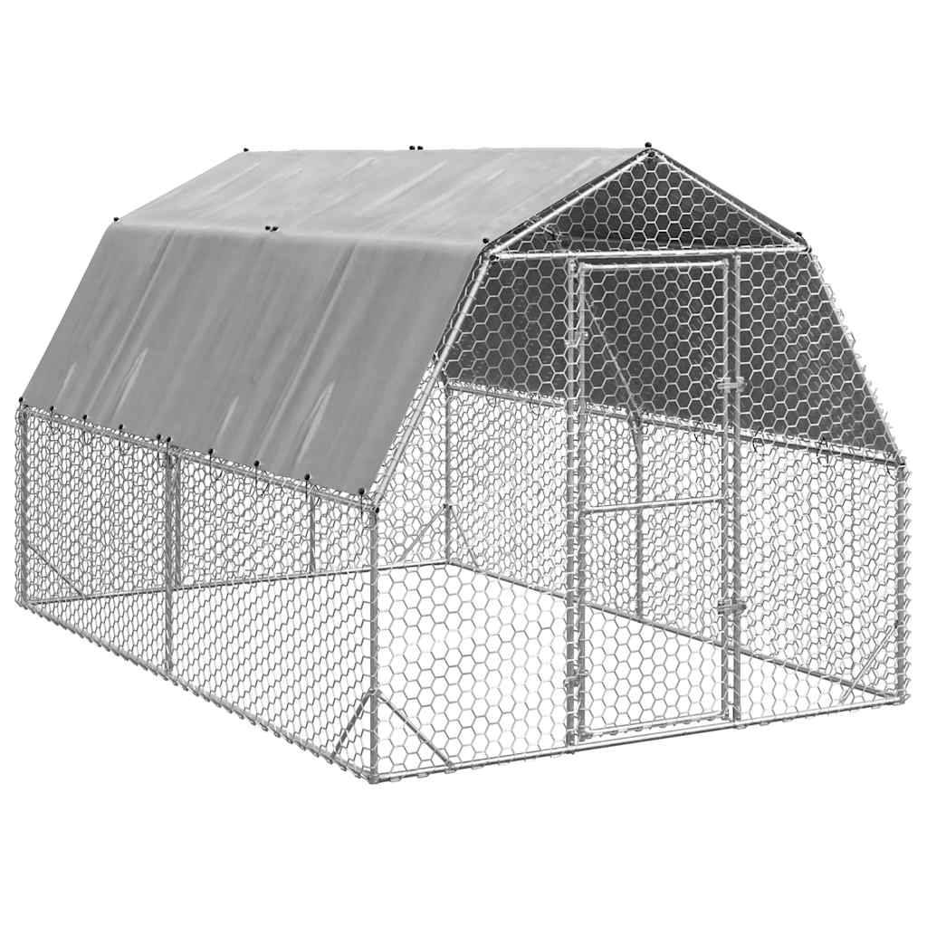 Enclos poulailler 10 m² acier galvanisé avec toit de protection pour jardin Argent – ComfortXL Outdoor Living - Image 1