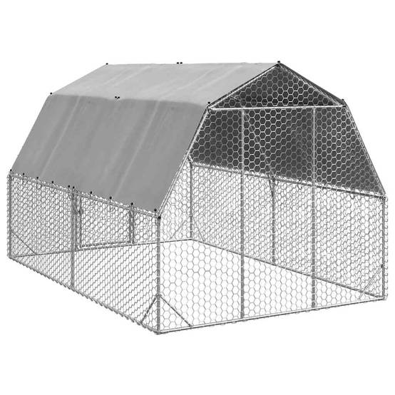 Enclos poulailler 10 m² acier galvanisé avec toit de protection pour jardin Argent – ComfortXL Outdoor Living - Image 5