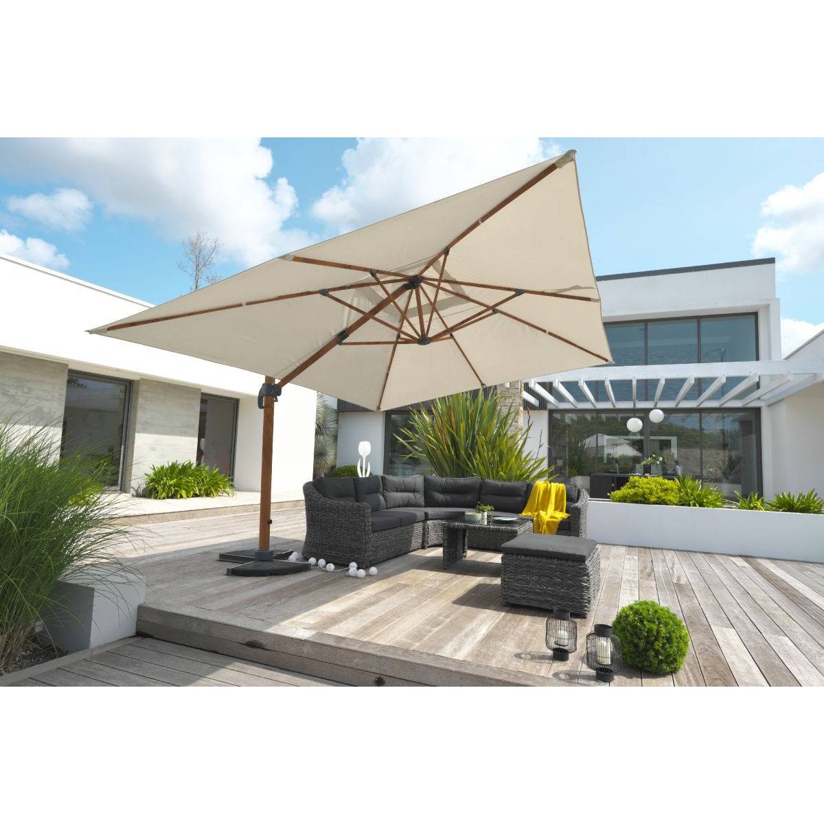 Dcb Garden - Parasol avec pied excentré en acier - Marron - SEVILLA - Image 5