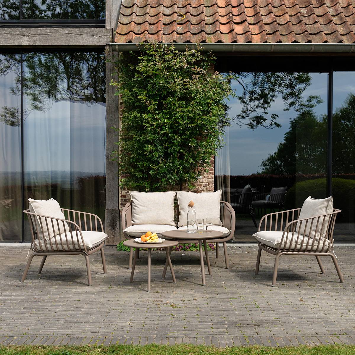 Ensemble bas de jardin en résine et acier 4p Marron MARINA - Image 1