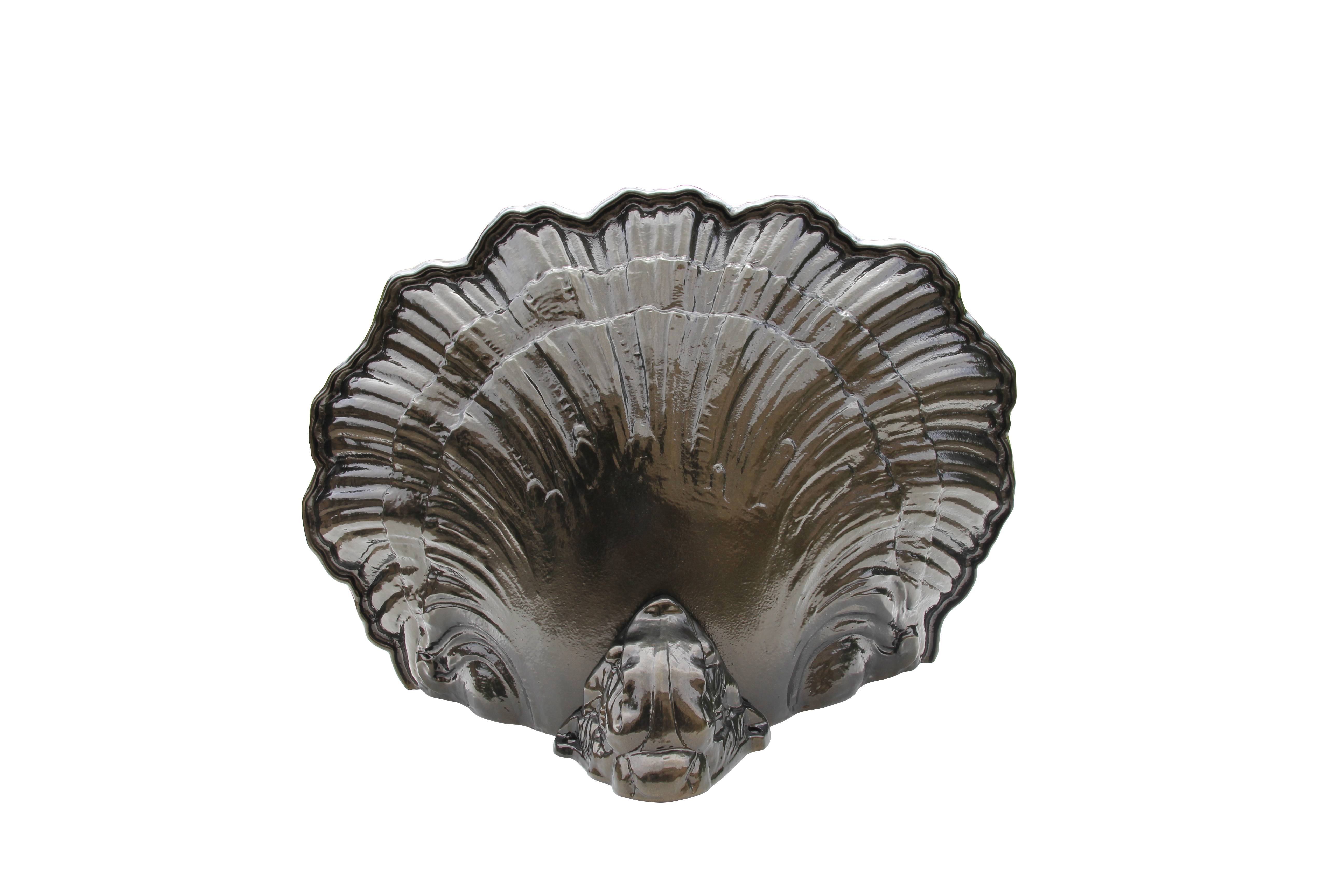 Fontaine coquille au lion vieux bronze avec robinet colvert Dommartin H. 54cm X L. 38cm - Imagen 3