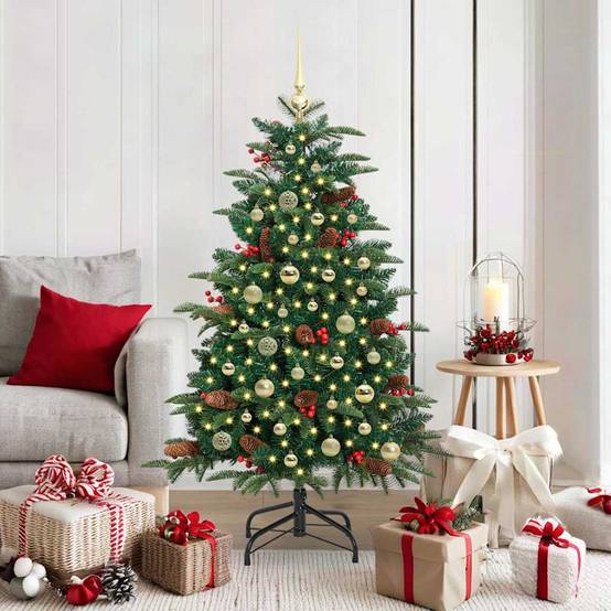 ComfortXL - Sapin de Noël Artificiel Lumineux 150 cm Vert, avec Guirlande LED et Set de 61 Boules – ComfortXL Outdoor Living - Image 1
