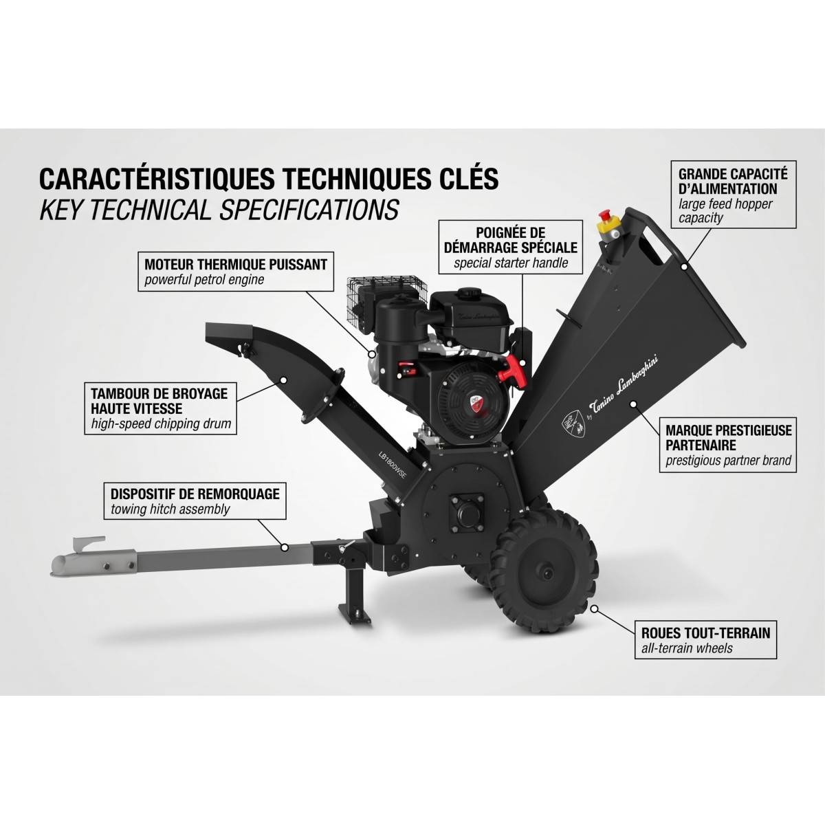 Broyeur de Végétaux Thermique 18CV 459cm³ Moteur 4T Coupe Ø120 mm max Démarrage Manuel Tonino Lamborghini - Image 2