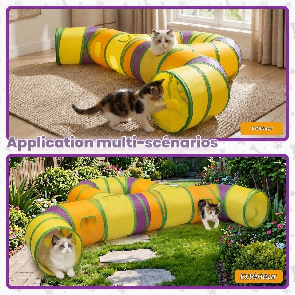Tunnel de Jeu pour Animaux Domestiques Interactif avec Pompons Pendants et Trous de Jeu - Image 7