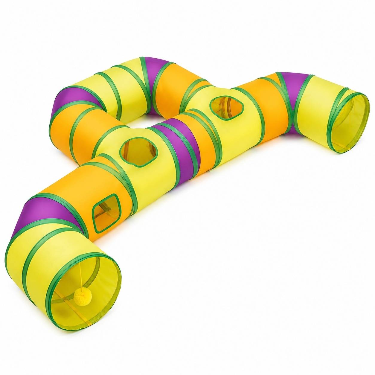 Tunnel de Jeu pour Animaux Domestiques Interactif avec Pompons Pendants et Trous de Jeu