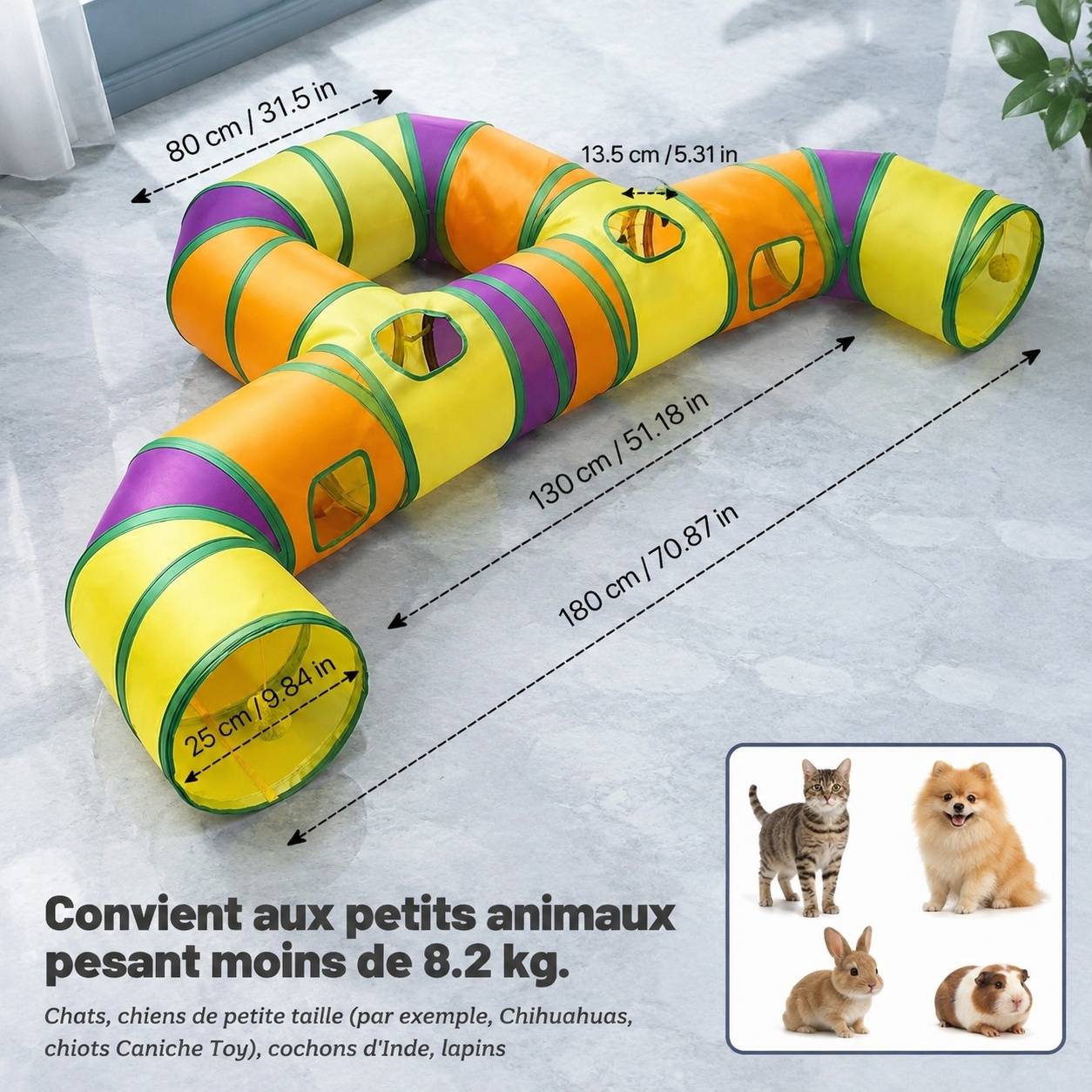 Tunnel de Jeu pour Animaux Domestiques Interactif avec Pompons Pendants et Trous de Jeu - Image 2
