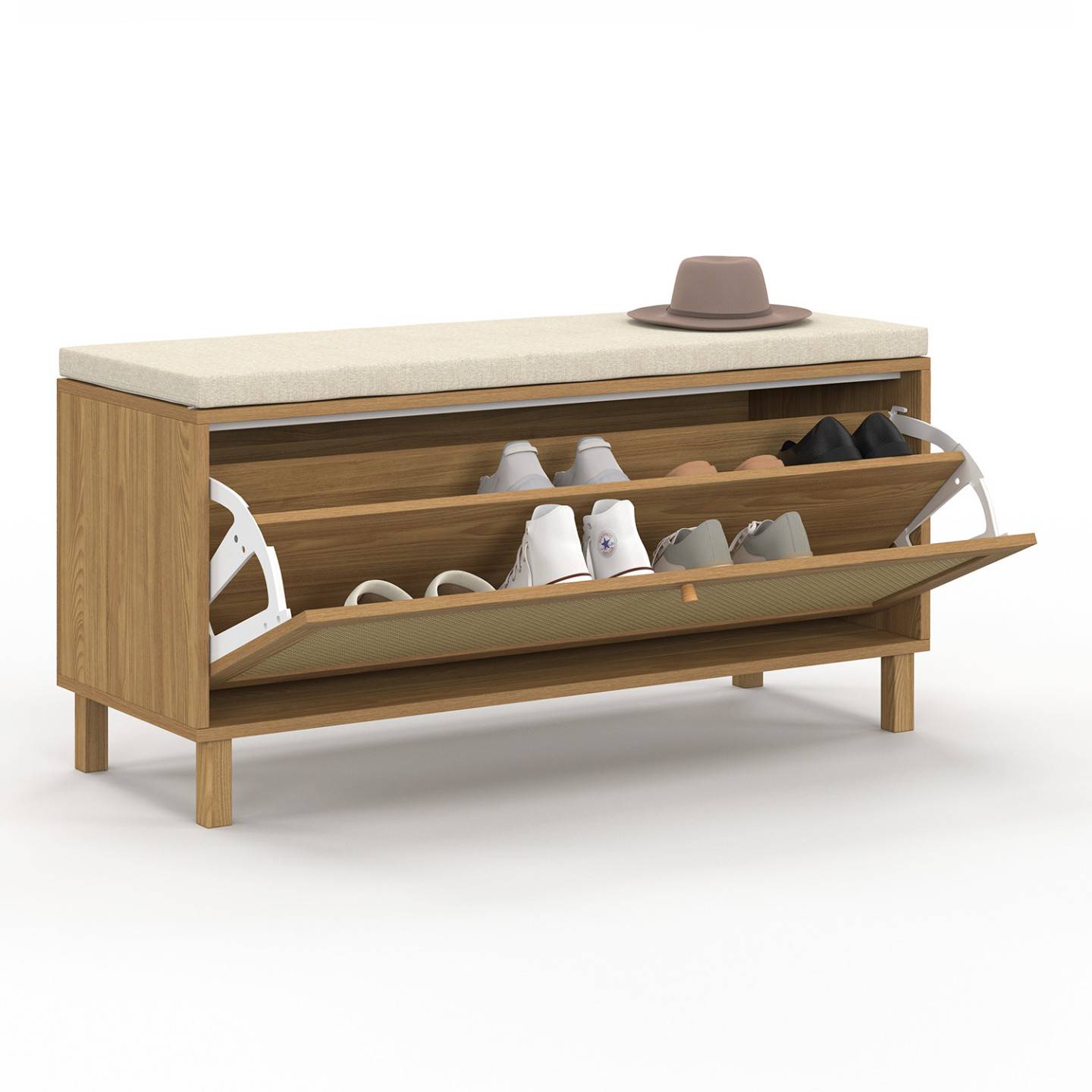 Banc à Chaussures Vintage Avec Coffre Et Étagère - Banc D'Entrée Industriel Et Rangement Malin