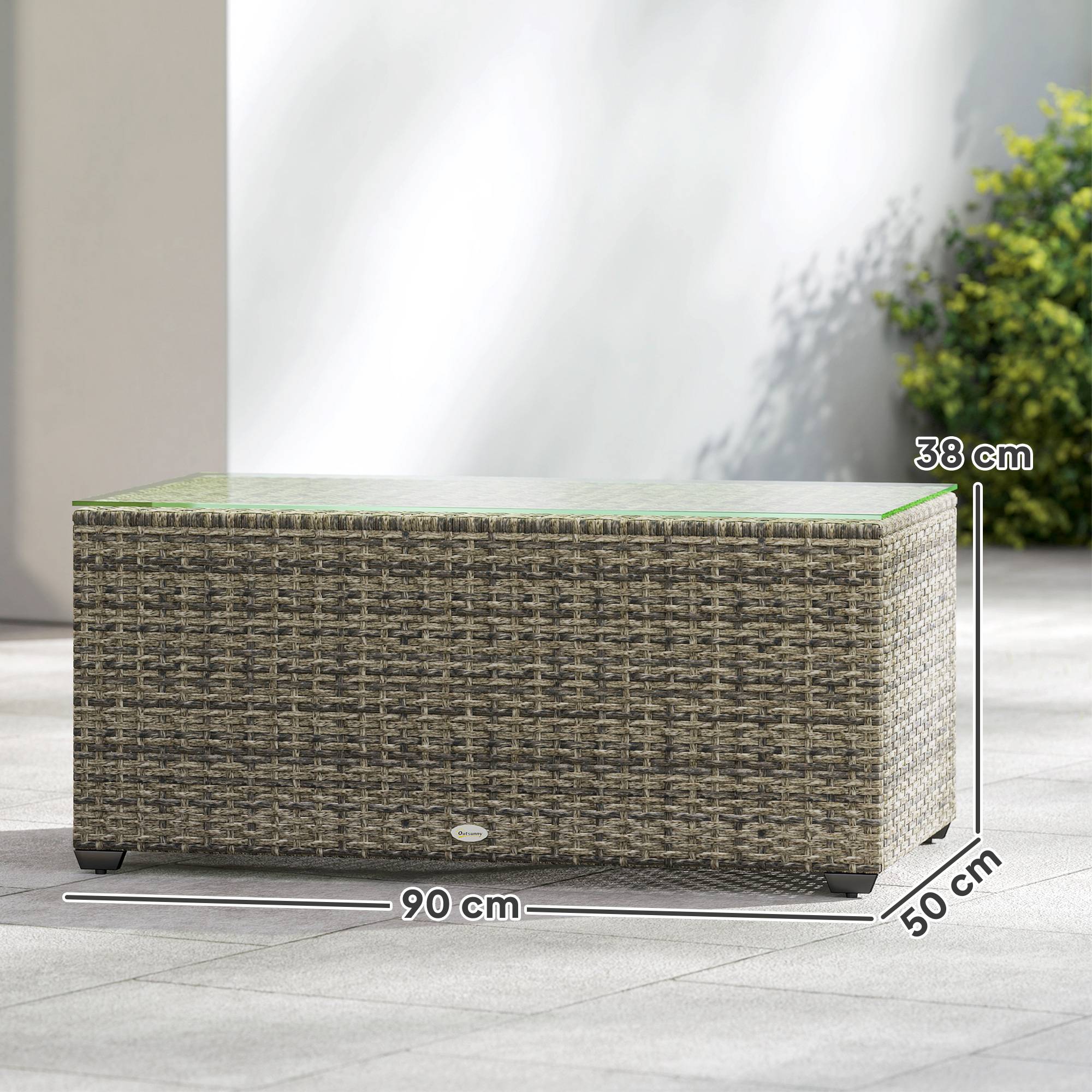 Table basse de jardin résine tressée gris foncé 90 x 50 x 38 cm - PANGIVO - Image 5