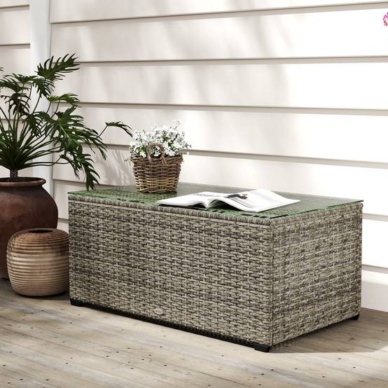 Table basse de jardin résine tressée gris foncé 90 x 50 x 38 cm - PANGIVO - Image 4