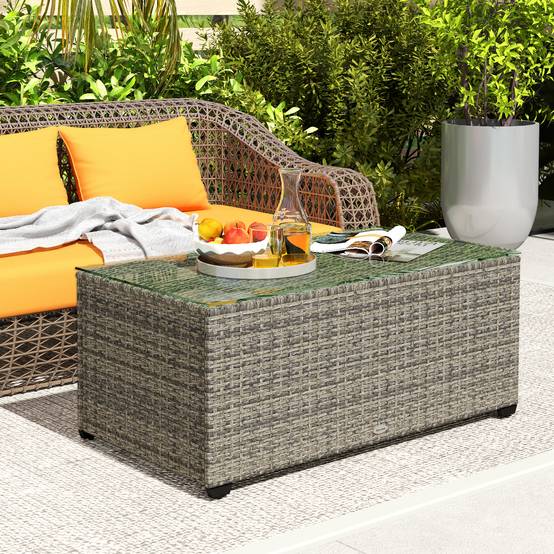 Table basse de jardin résine tressée gris foncé 90 x 50 x 38 cm - PANGIVO - Image 3
