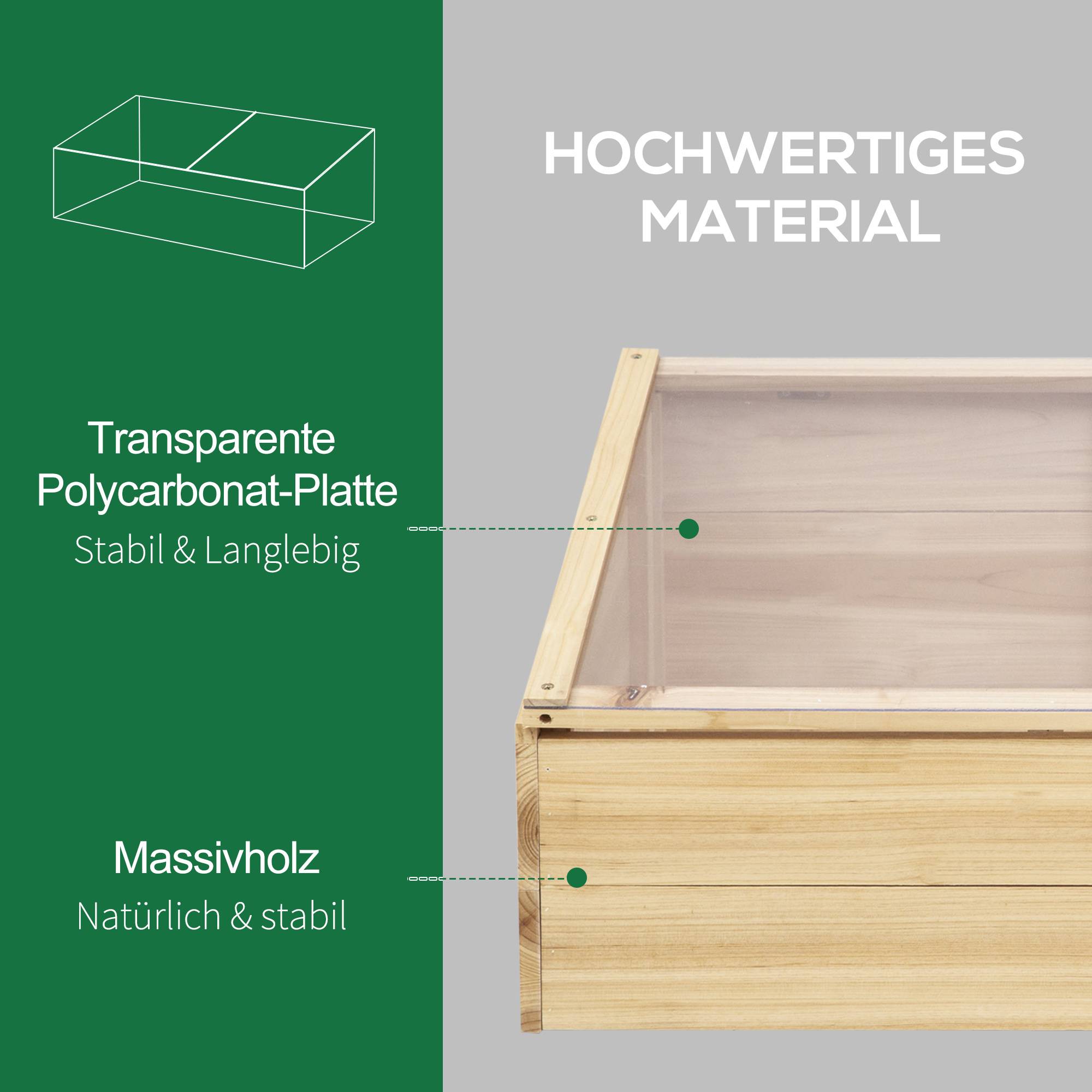 Serre Châssis Bois Sapin Polycarbonate Jardin Pour Semis Hivernage 100x50cm - ComfortXL Outdoor Living - Image 4