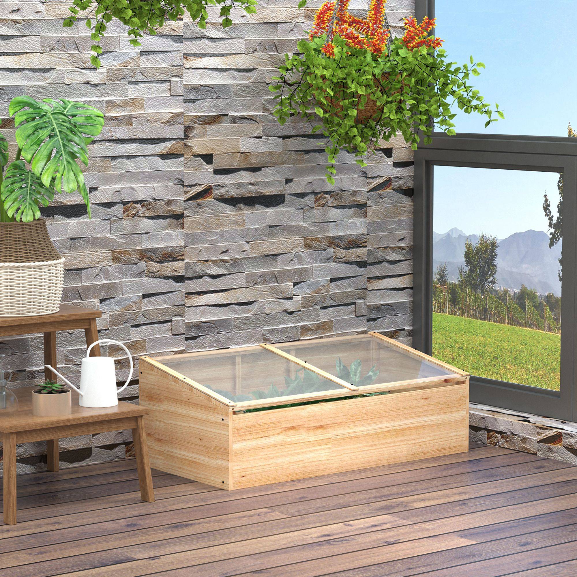 Serre Châssis Bois Sapin Polycarbonate Jardin Pour Semis Hivernage 100x50cm - ComfortXL Outdoor Living - Image 1