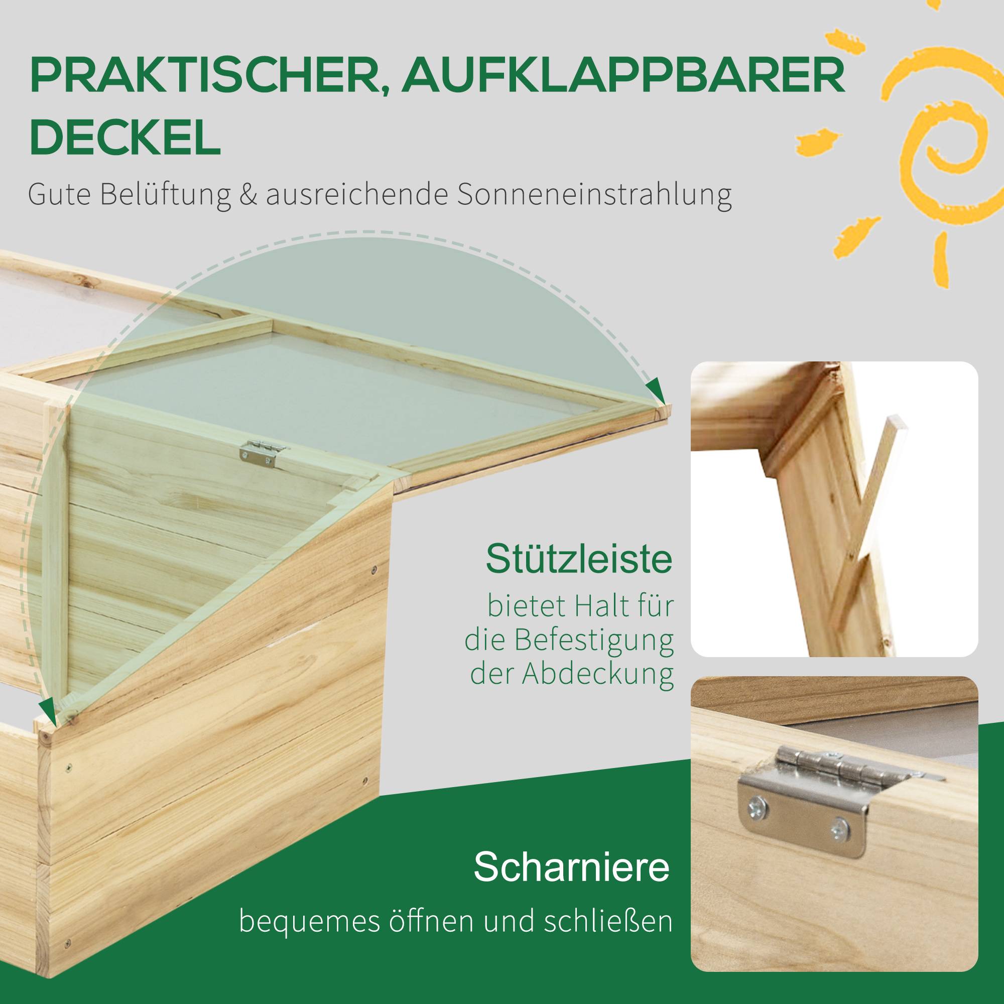 Serre Châssis Bois Sapin Polycarbonate Jardin Pour Semis Hivernage 100x50cm - ComfortXL Outdoor Living - Image 5