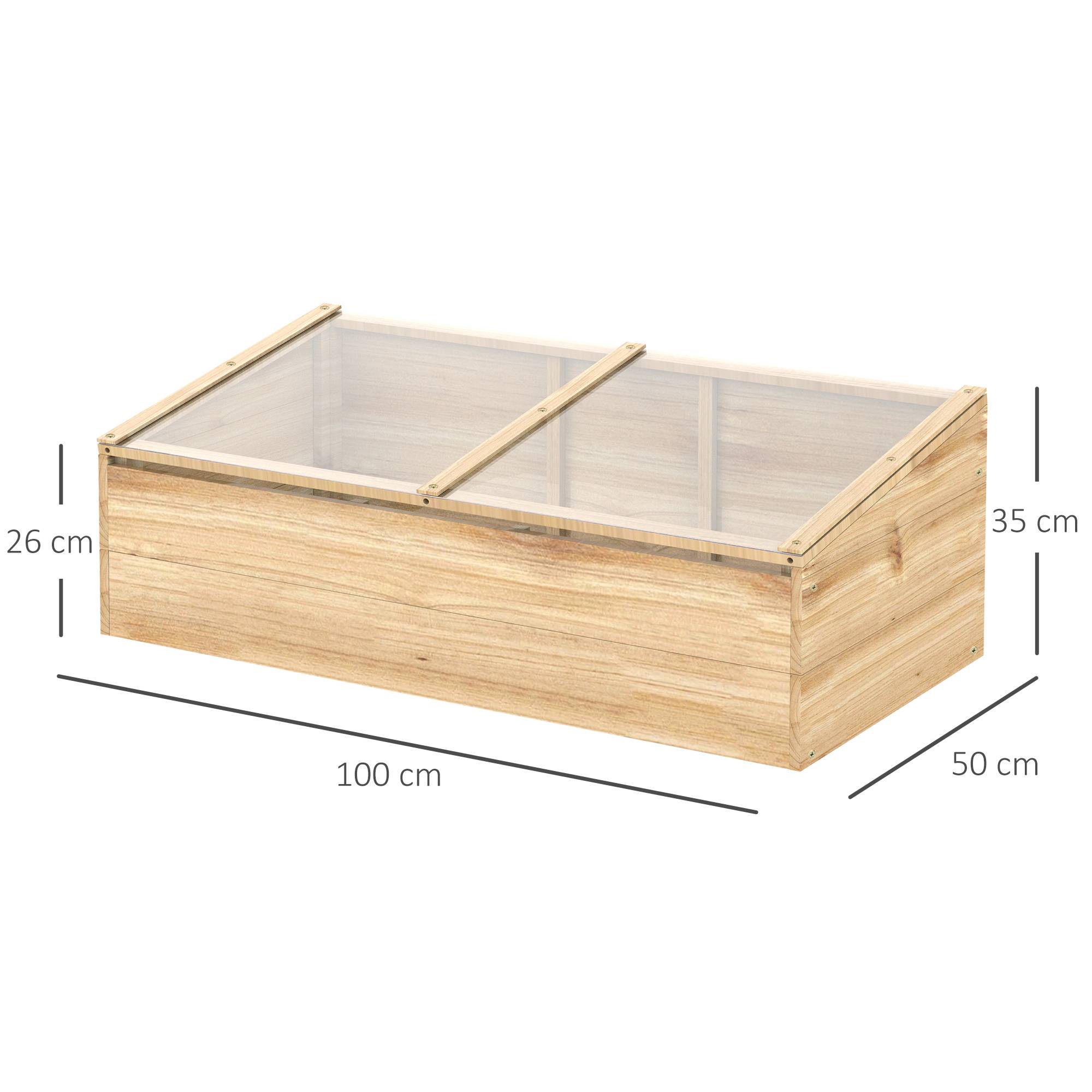 Serre Châssis Bois Sapin Polycarbonate Jardin Pour Semis Hivernage 100x50cm - ComfortXL Outdoor Living - Image 3