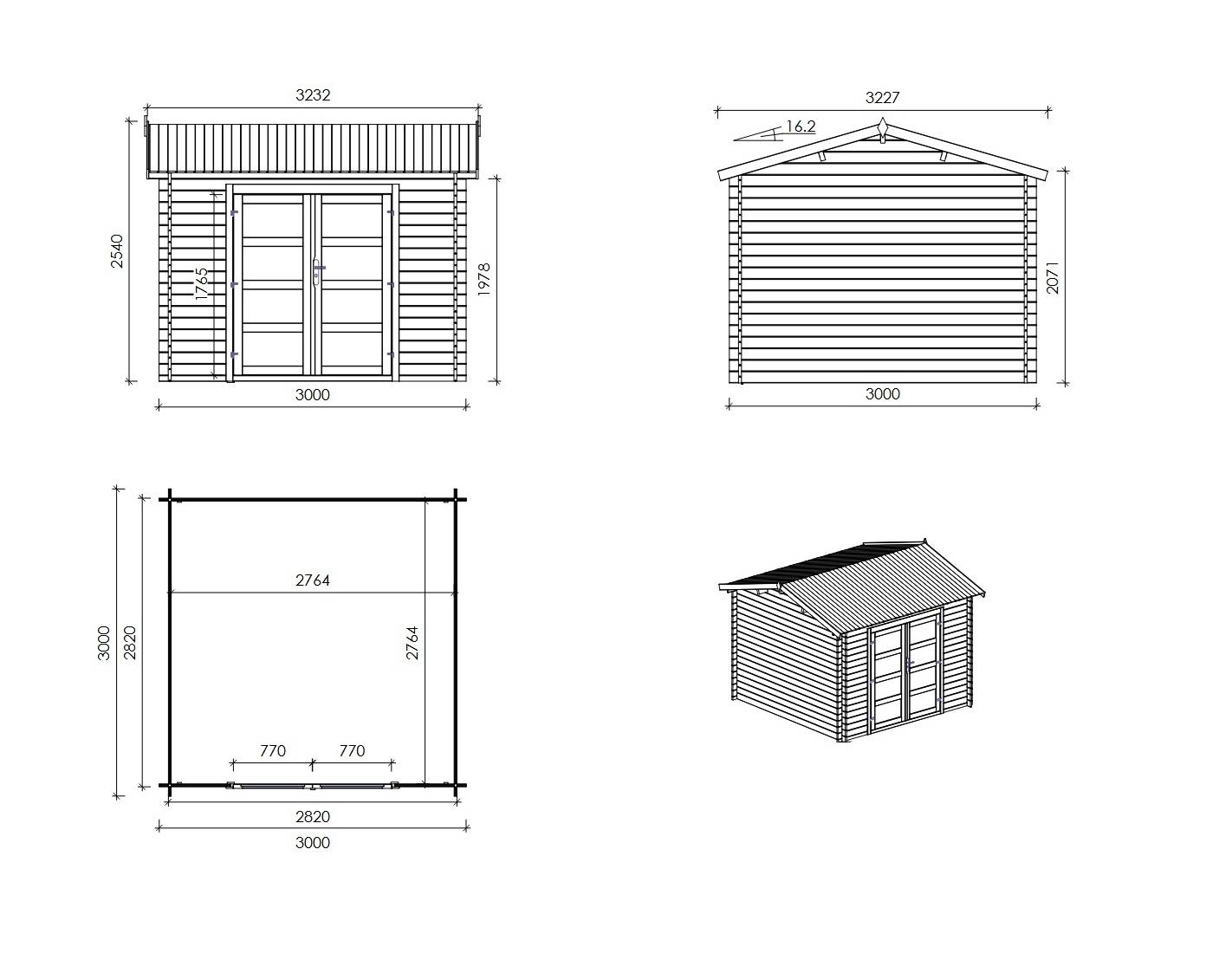 Altanka - Abri de jardin en bois - 3x3 m avec extension de 4x2.76 m - 20 m²- Traité - DOM676+DOS194 - ALTANKA - Image 3