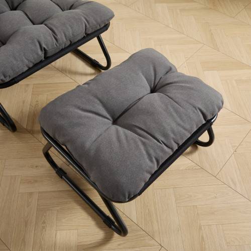 Fauteuil patio inclinable avec ottoman cadre noir coussin gris moelleux avec repose-pieds pour salon chambre et lecture - Image 7