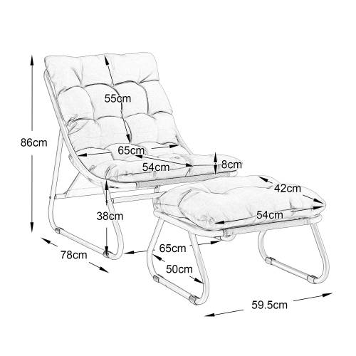 Fauteuil patio inclinable avec ottoman cadre noir coussin gris moelleux avec repose-pieds pour salon chambre et lecture - Image 6