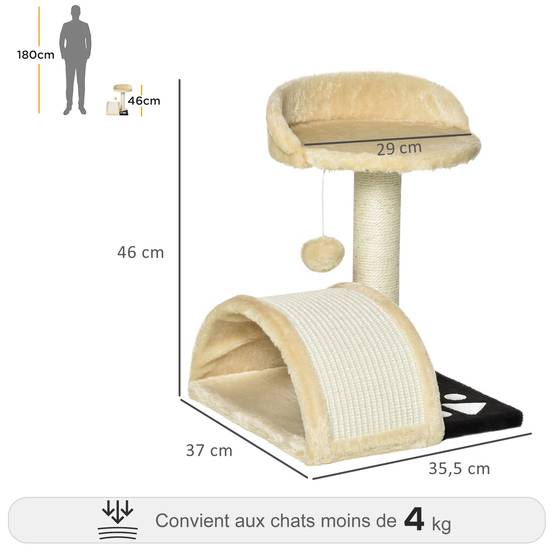 Arbre à chat griffoir bois pour intérieur jeu et repos 35x37x46cm beige - ComfortXL Outdoor Living - Image 5