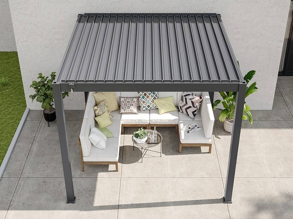 Pergola Bioclimatique Autoportée AURORA - 3x3 m – Gris Anthracite - Imagen 4