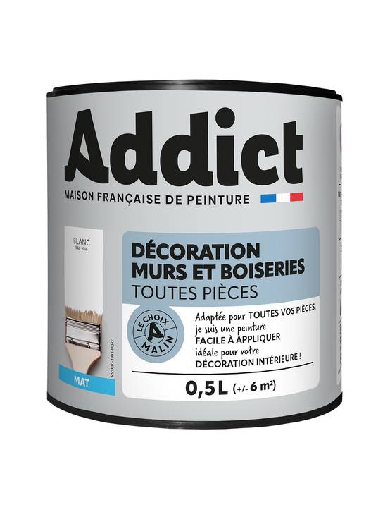 Peinture Déco Mat Blanc 0,5l Finition Mate élégante Et Couvrante - Addict