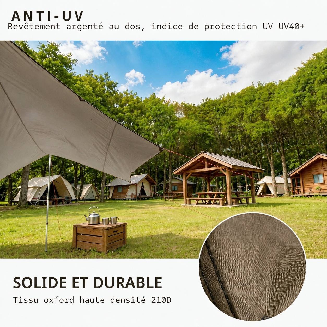 Tarp Imperméable Léger Anti UV Résistant Déchirure Camping - Image 3