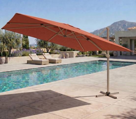 Ozalide - Parasol déporté 3.5x2.6m beige et terracotta DIAMANT - Image 1