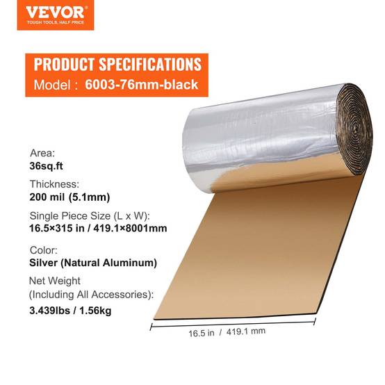Vevor - VEVOR Tapis isolation phonique 5,1 mm, 3,3 m², insonorisation voiture. Haute densité. - Image 7