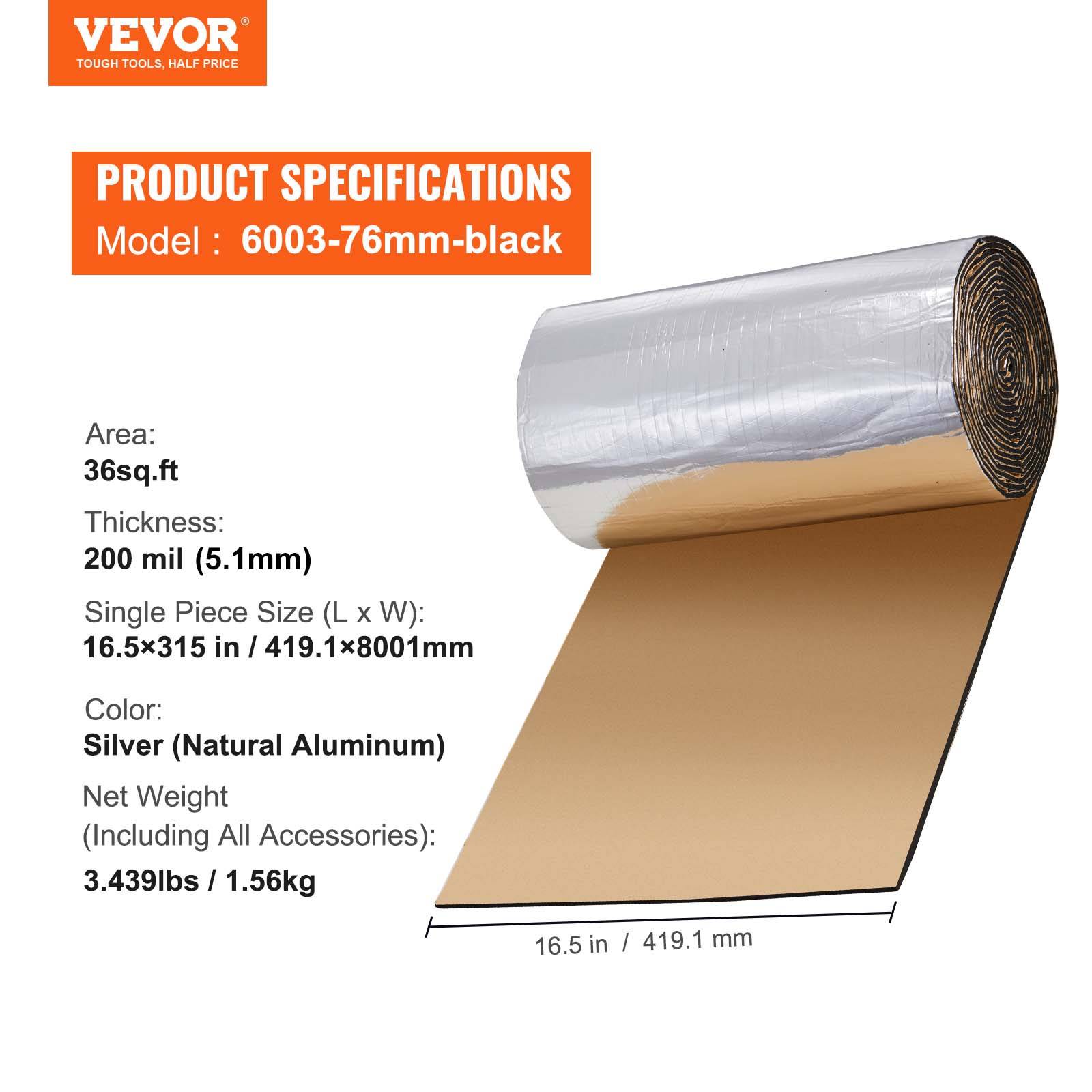 Vevor - VEVOR Tapis isolation phonique 5,1 mm, 3,3 m², insonorisation voiture. Haute densité. - Image 7