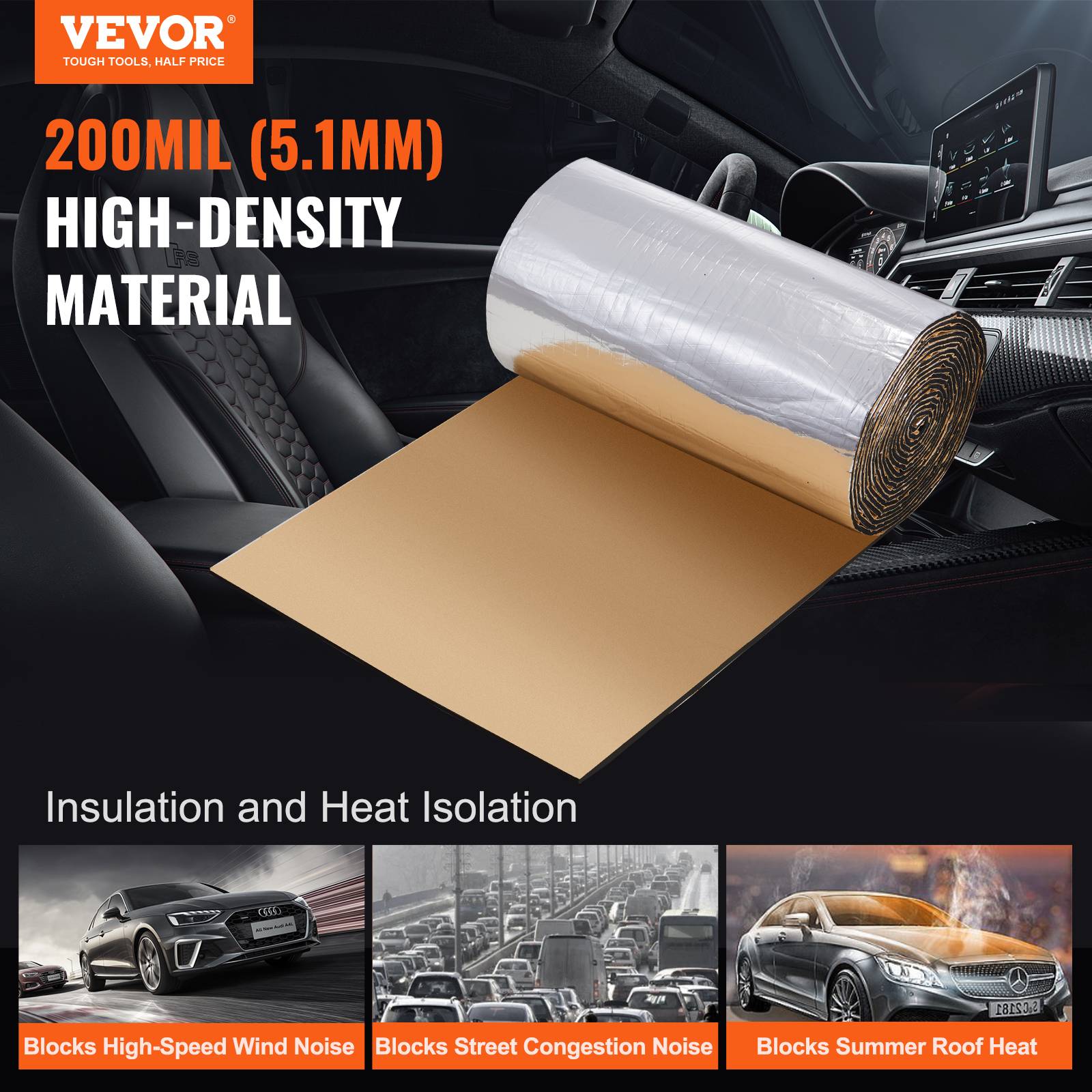 Vevor - VEVOR Tapis isolation phonique 5,1 mm, 3,3 m², insonorisation voiture. Haute densité. - Image 2