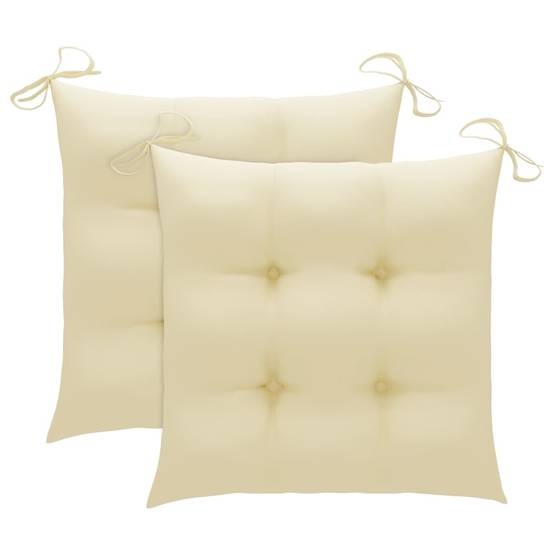 Lot de 2 Chaises de jardin et coussins - Chaises d'extérieur - Fauteuils de jardin blanc crème Bois de teck - Image 8
