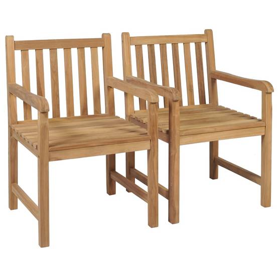 Lot de 2 Chaises de jardin et coussins - Chaises d'extérieur - Fauteuils de jardin blanc crème Bois de teck - Image 3