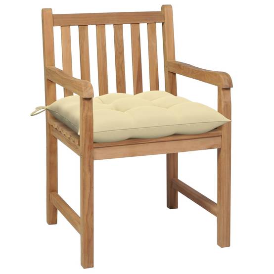 Lot de 2 Chaises de jardin et coussins - Chaises d'extérieur - Fauteuils de jardin blanc crème Bois de teck - Image 1