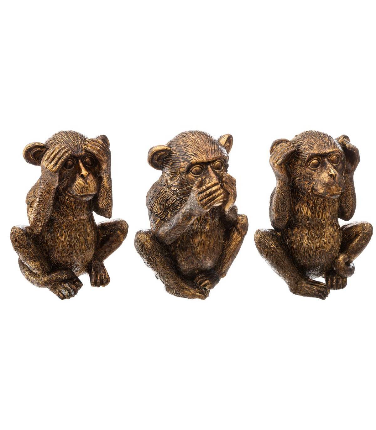 Lot de  3 Singes Sagesse en Résine Or H 17 cm - Image 1
