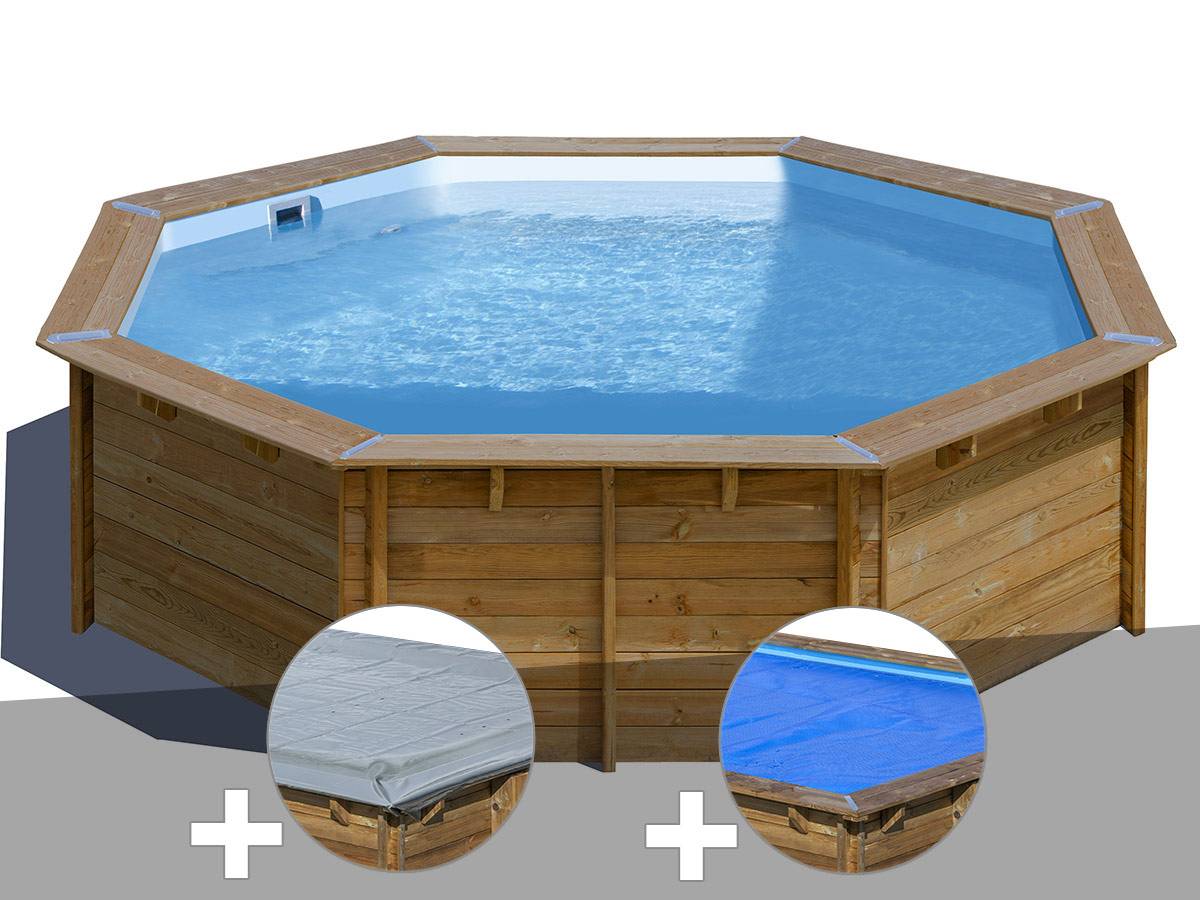 Gré - Kit piscine bois Gré Violette 2 Ø 5,00 x 1,27 m + Bâche hiver + Bâche à bulles