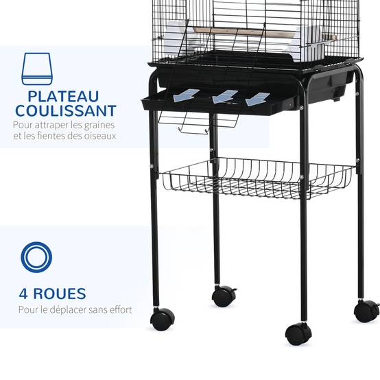 Cage à oiseaux métal noir 46 x 36 x 130 cm - PANGIVO - Image 9