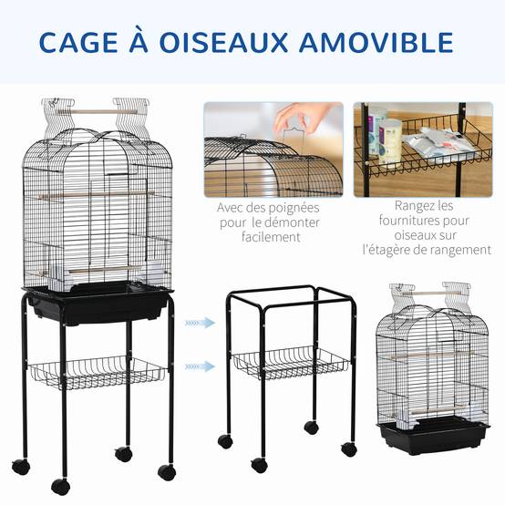 Cage à oiseaux métal noir 46 x 36 x 130 cm - PANGIVO - Image 6