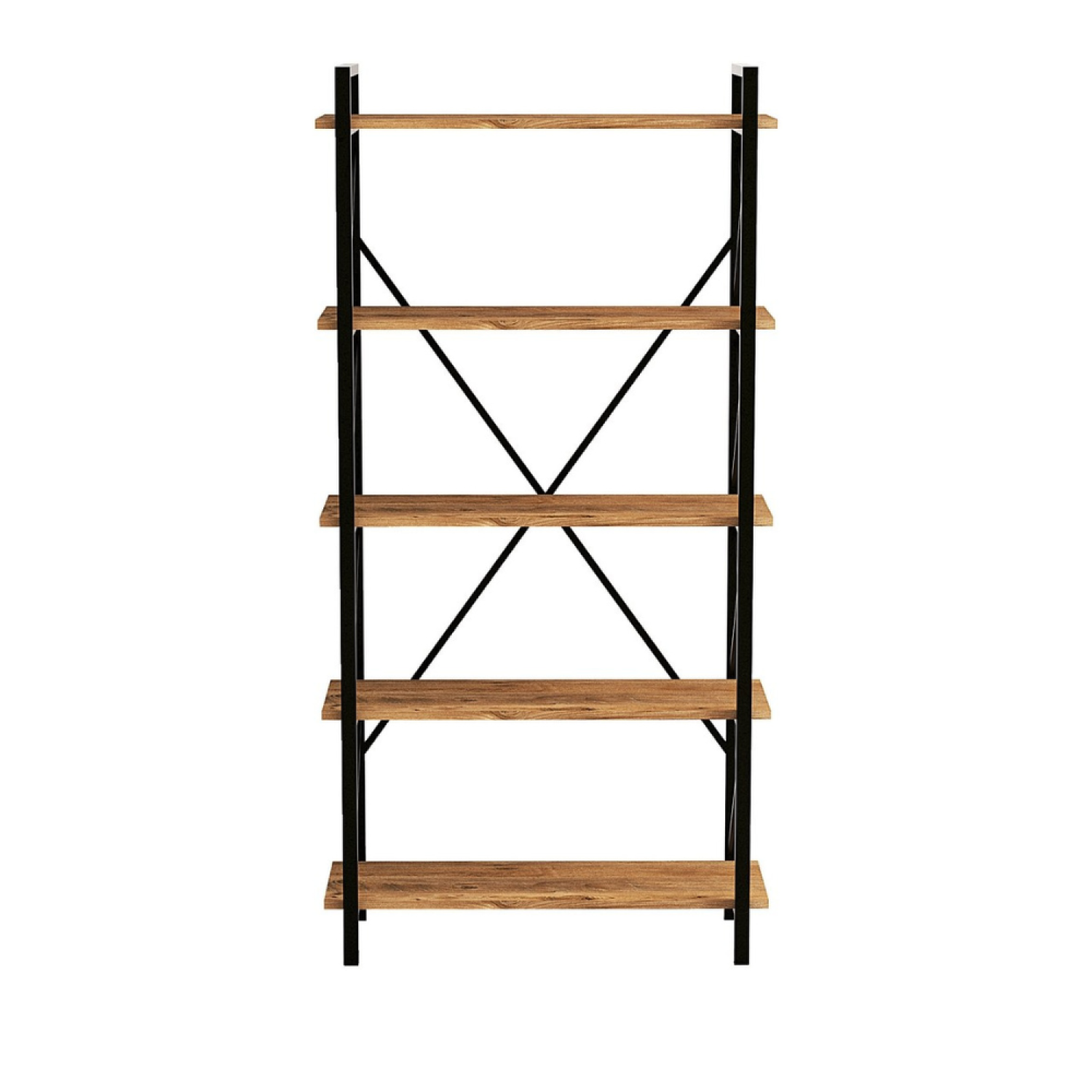 Bibliothèque design en métal - 5 étagères - bois et noir FANI - Image 1