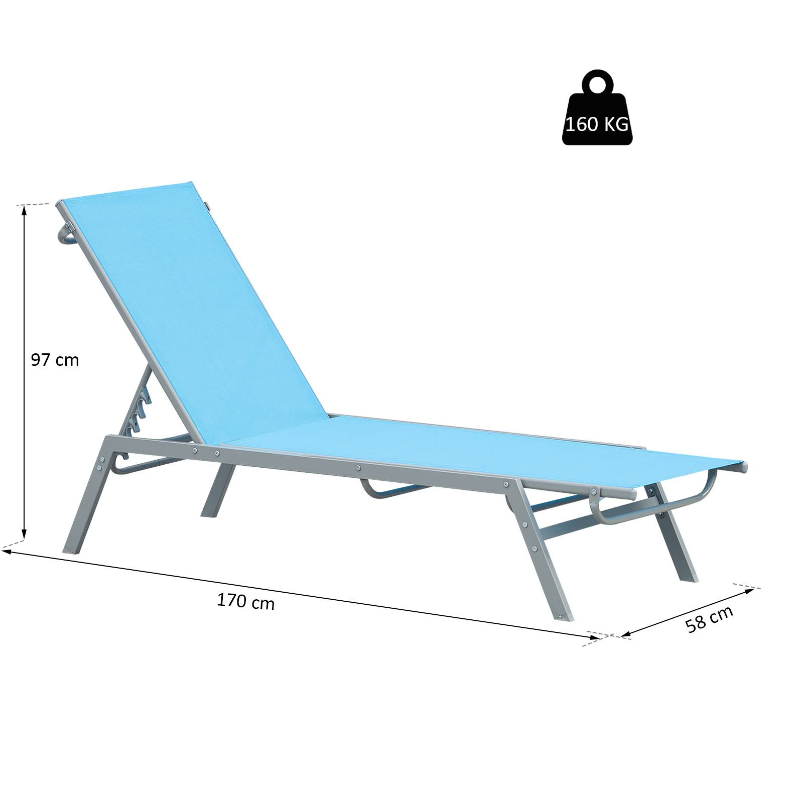 Outsunny - Bain de soleil transat design contemporain - dossier inclinable multi-positions - métal époxy textilène bleu ciel - Outsunny - Imagen 3