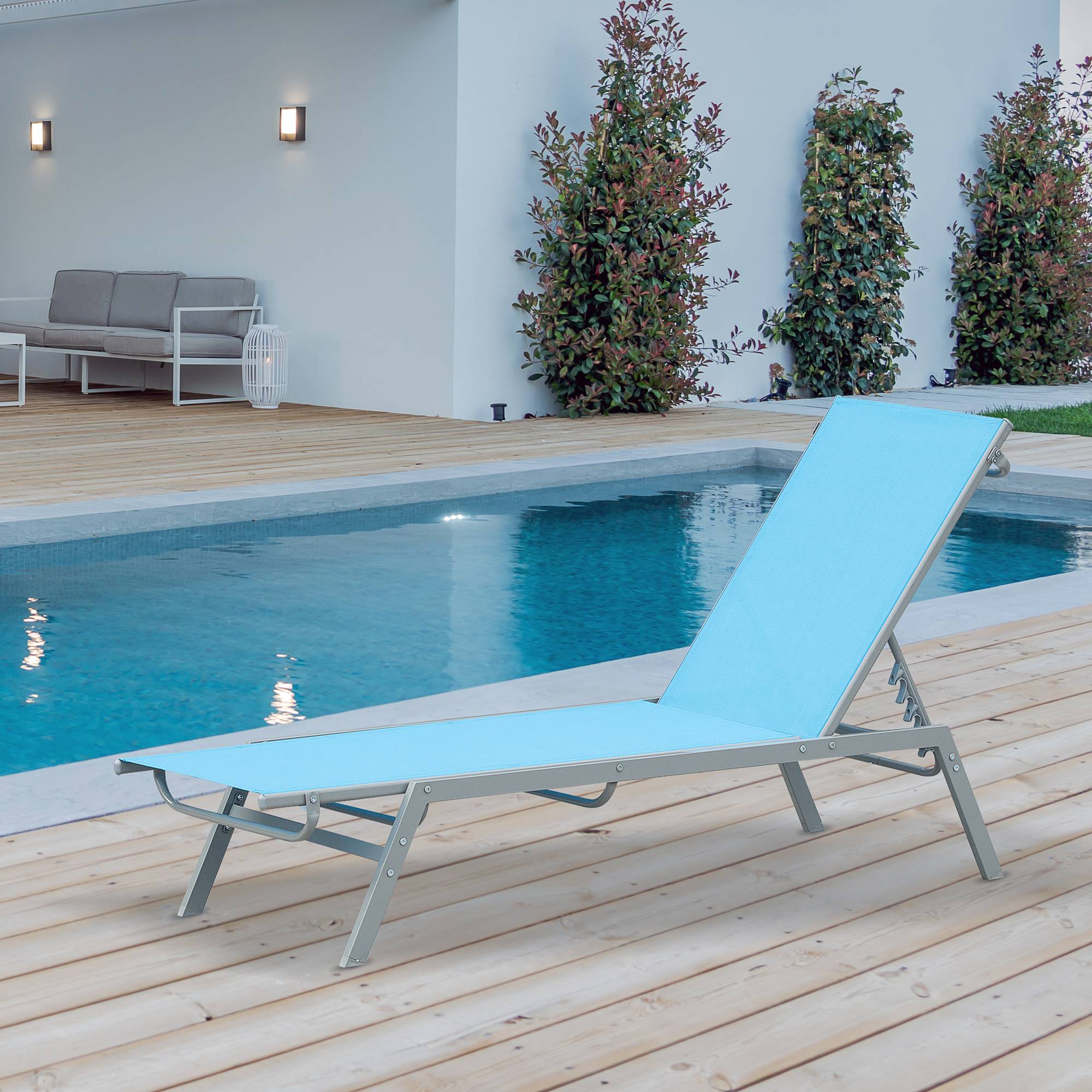 Outsunny - Bain de soleil transat design contemporain - dossier inclinable multi-positions - métal époxy textilène bleu ciel - Outsunny - Imagen 2