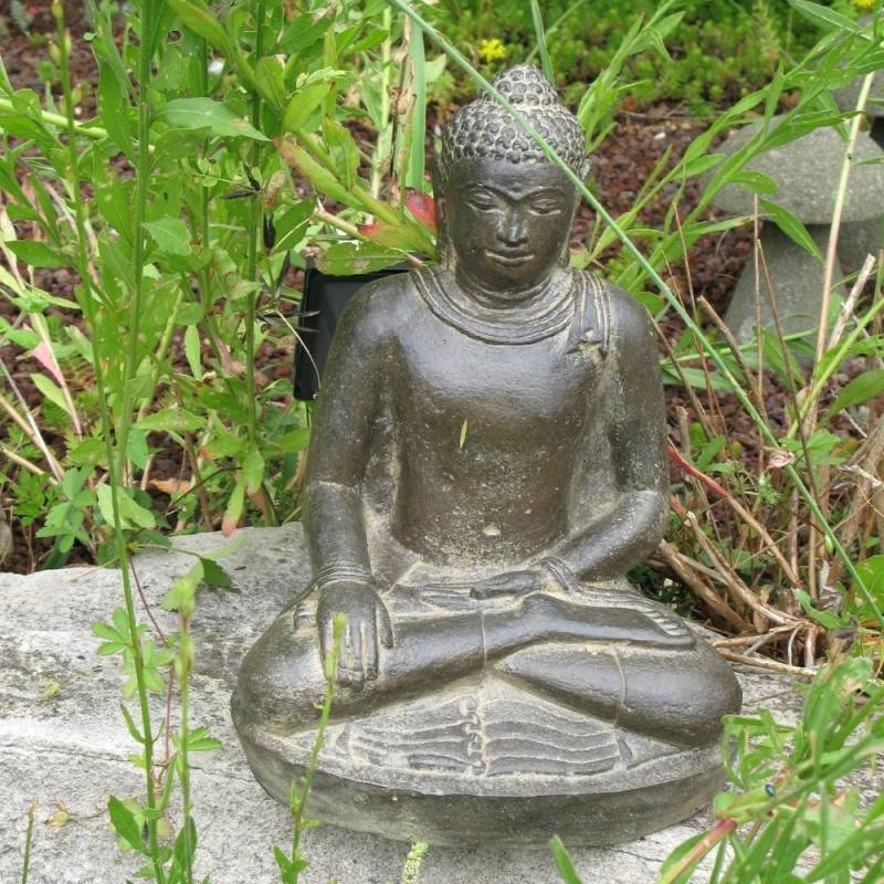 Jardinex - Statuette bouddha appel de la terre à témoin 30 cm - Gris anthracite 30 cm - Jardinex - Imagen 4