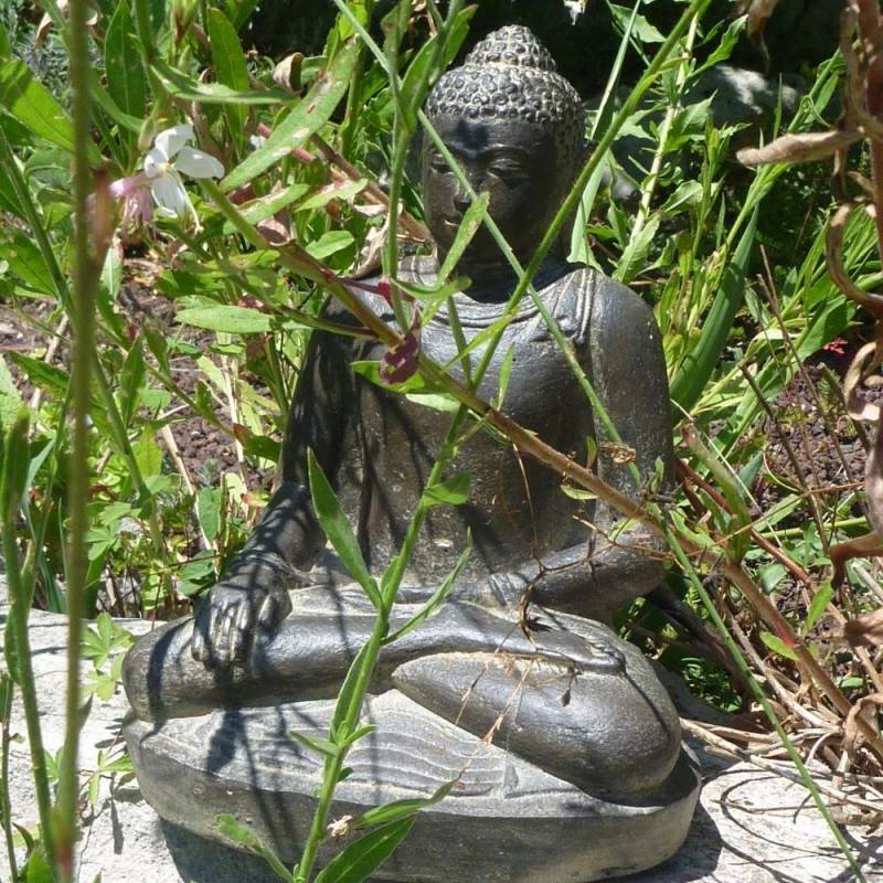 Jardinex - Statuette bouddha appel de la terre à témoin 30 cm - Gris anthracite 30 cm - Jardinex - Image 2