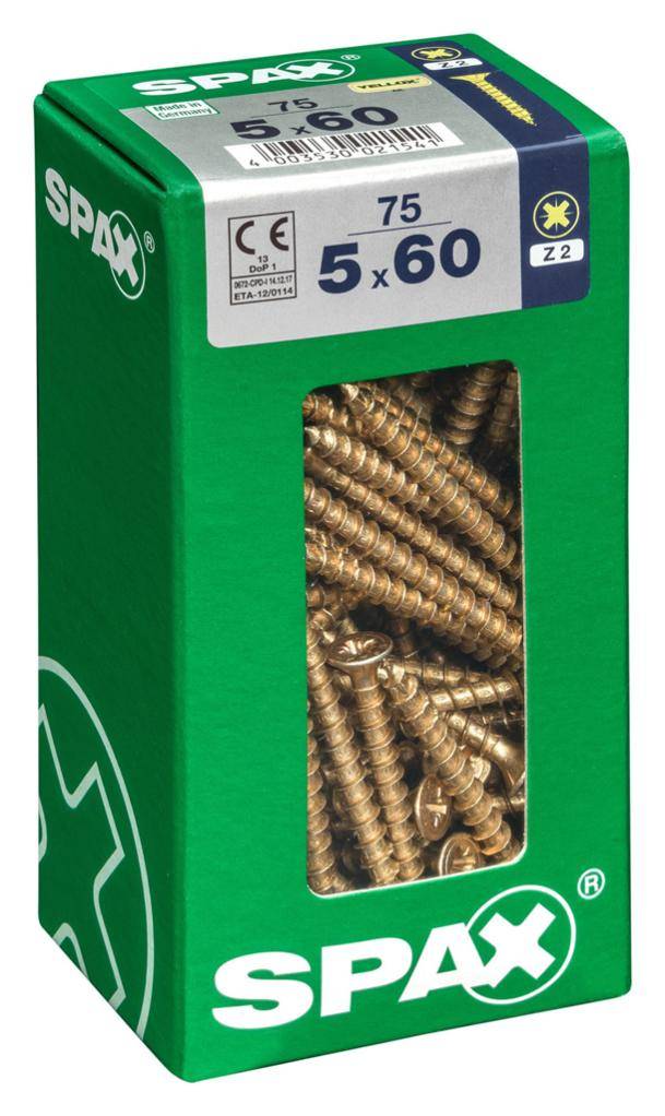 Spax - Lot de 75 vis acier tête fraisée pozidriv SPAX, Diam.5 mm x L.60 mm - Image 1