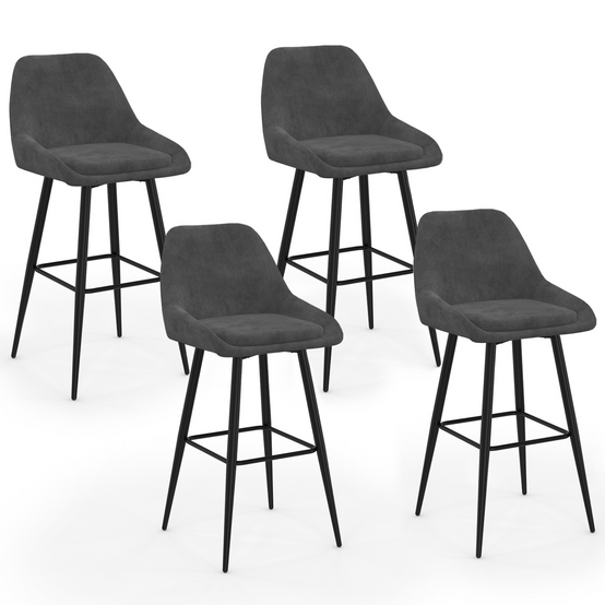 Lot de 4 tabourets de bar THALYA en velours gris foncé avec demi-accoudoirs - Image 2