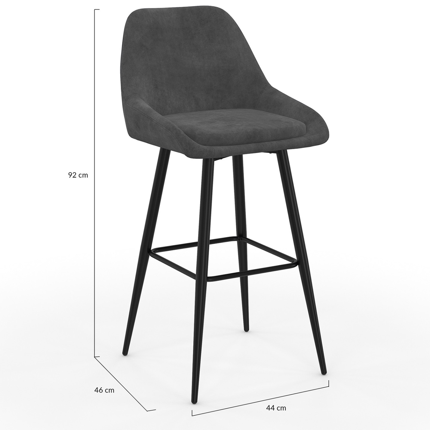 Lot de 4 tabourets de bar THALYA en velours gris foncé avec demi-accoudoirs - Image 5