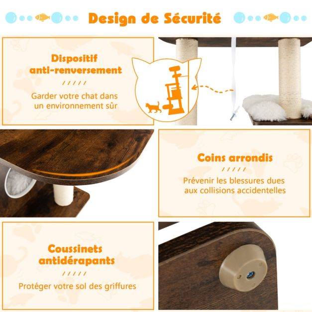 Helloshop26 - Arbre à chat avec plateformes et colonnes en sisal griffoir pour chat géant de hauteur 175 cm brun - Imagen 2